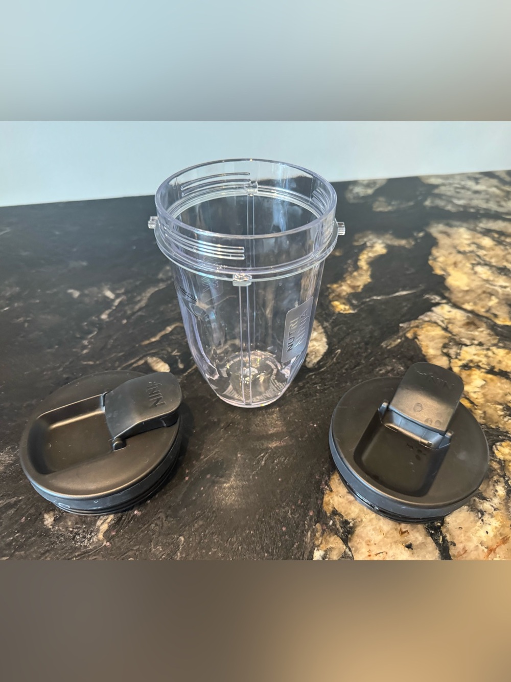 Nutri ninja Clear Blender Cup with Two Black Flip Lids